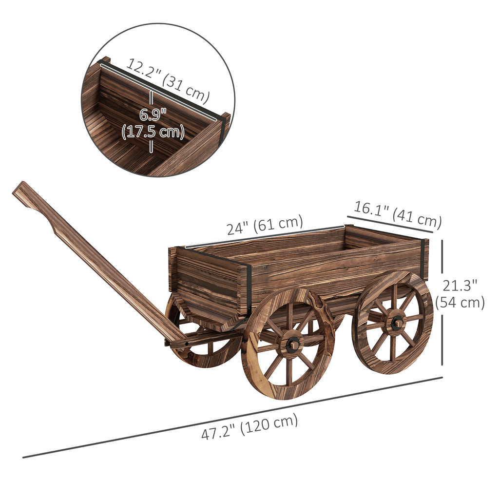 Raised Garden Bed, Wooden Wagon Planter Boxes with Drainage Holes, for Vegetables Flowers Herbs, Carbonized