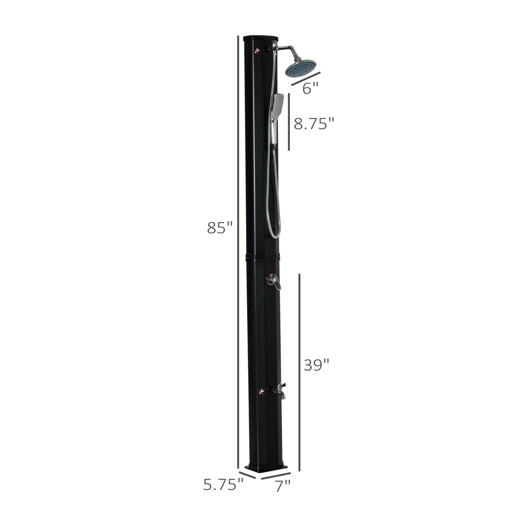 7ft Outdoor Solar Heated Shower with 360 Rotating Shower Head, Foot Shower Faucet, Temperature and Pressure Adjustable