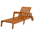 Wood Lounge Chair Outdoor Tanning Chair with Wheels, 3-Position Adjustable Backrest and Armrests, Orange