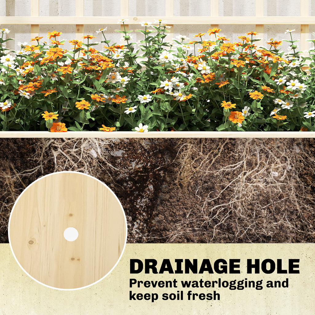Wooden Raised Garden Bed with 3 Trellises, Outdoor Raised Planter with Drainage Holes