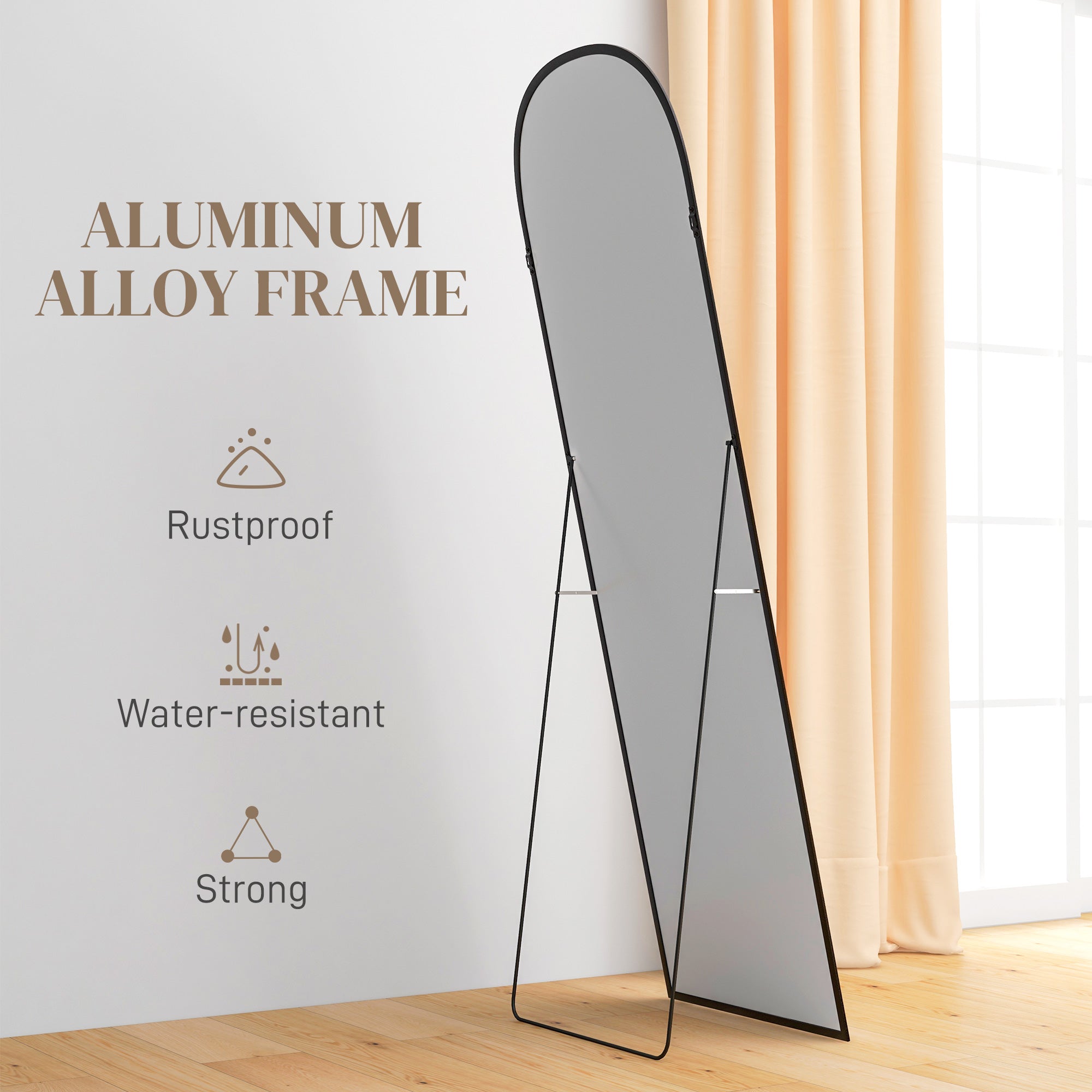Arched Standing Mirror, 64" x 20" Full Length Mirror, Free Standing or Wall Mounted for Living Room, Bedroom, Black