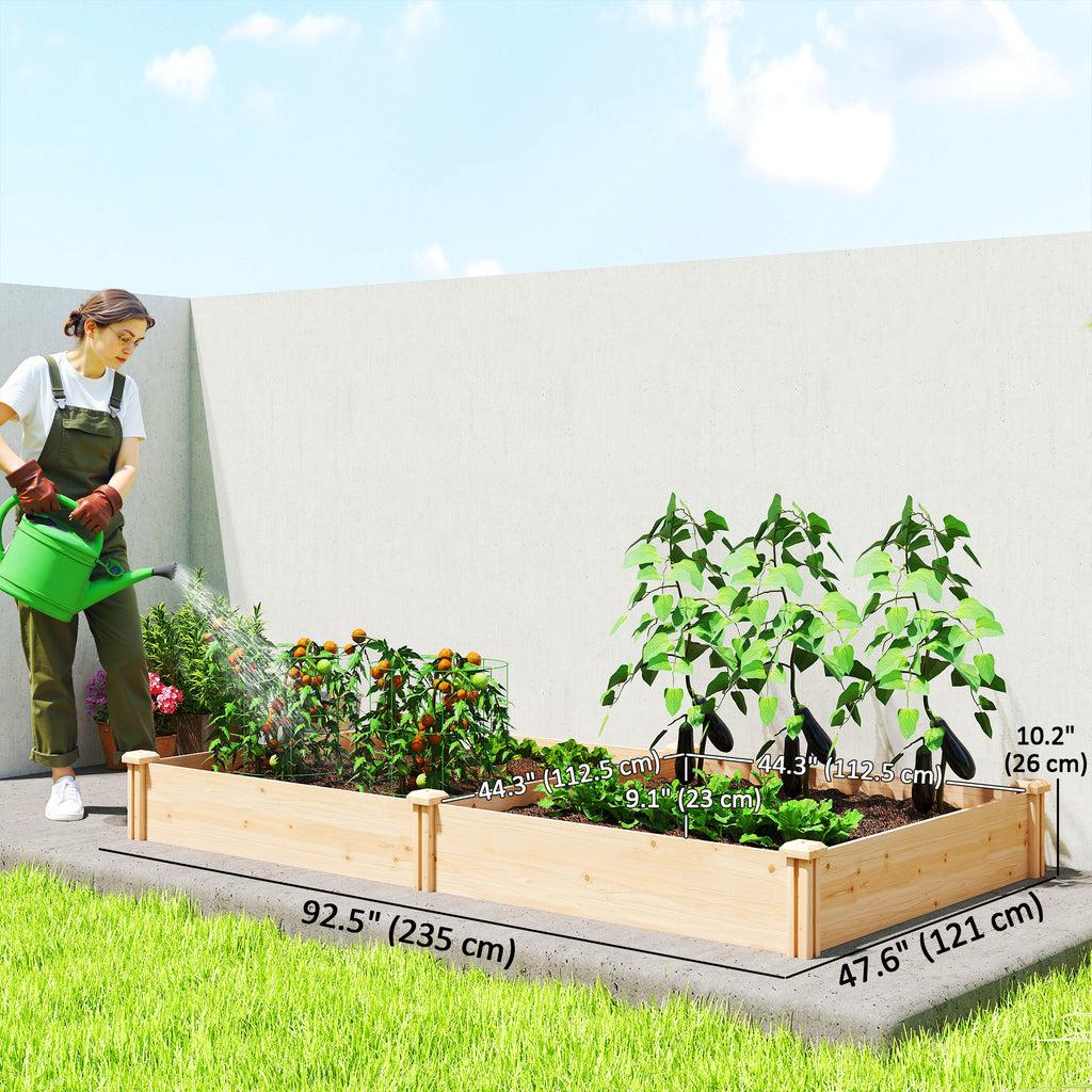 Wooden Raised Garden Bed, Outdoor Planter Box with Divider and Open Bottom for Flowers, Herbs, Vegetables, DIY Painting