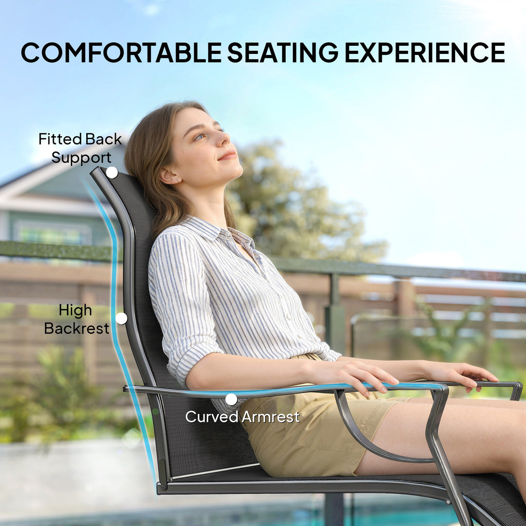 C Spring Motion Patio Chairs Set of 2 with Curved High Backrest, Armrest, All Weather Breathable Fabric, Metal Frame