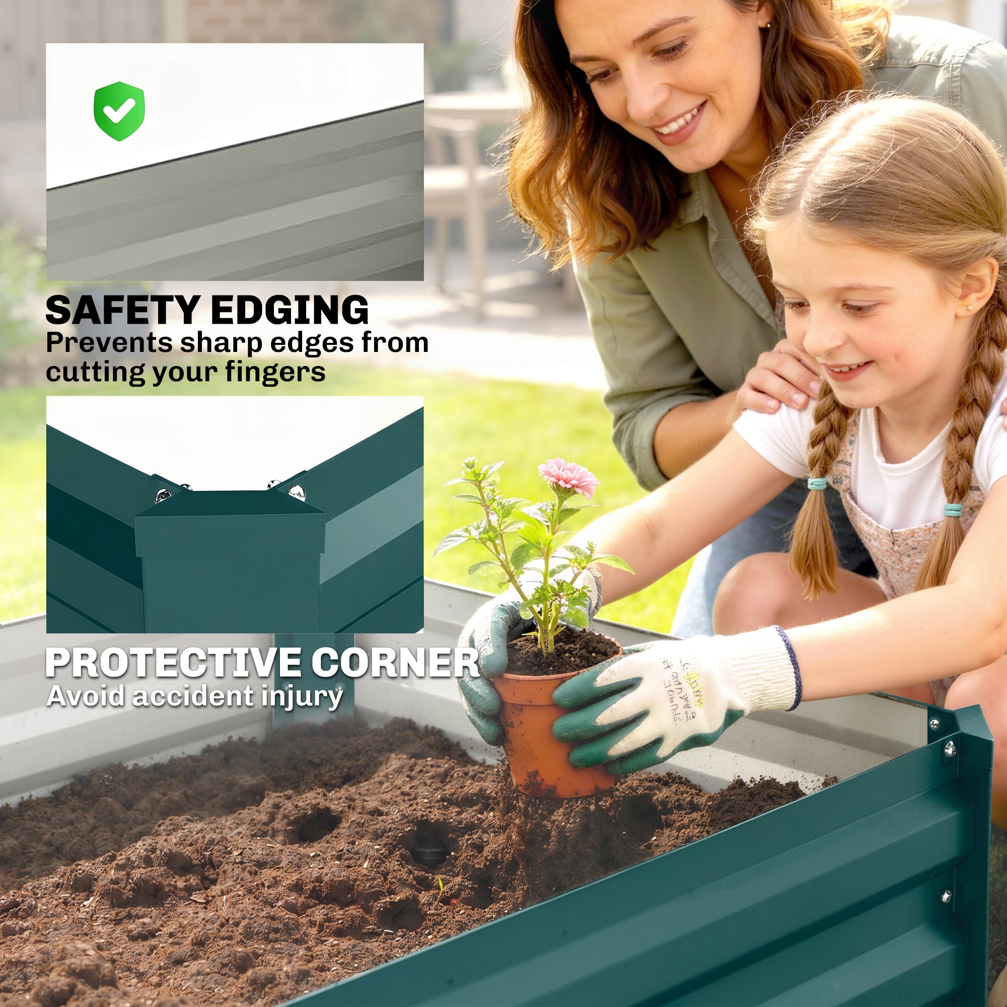 Set of 2 Galvanized Raised Beds for Garden, Outdoor Planter Box for Flowers, Herbs and Vegetables, Green