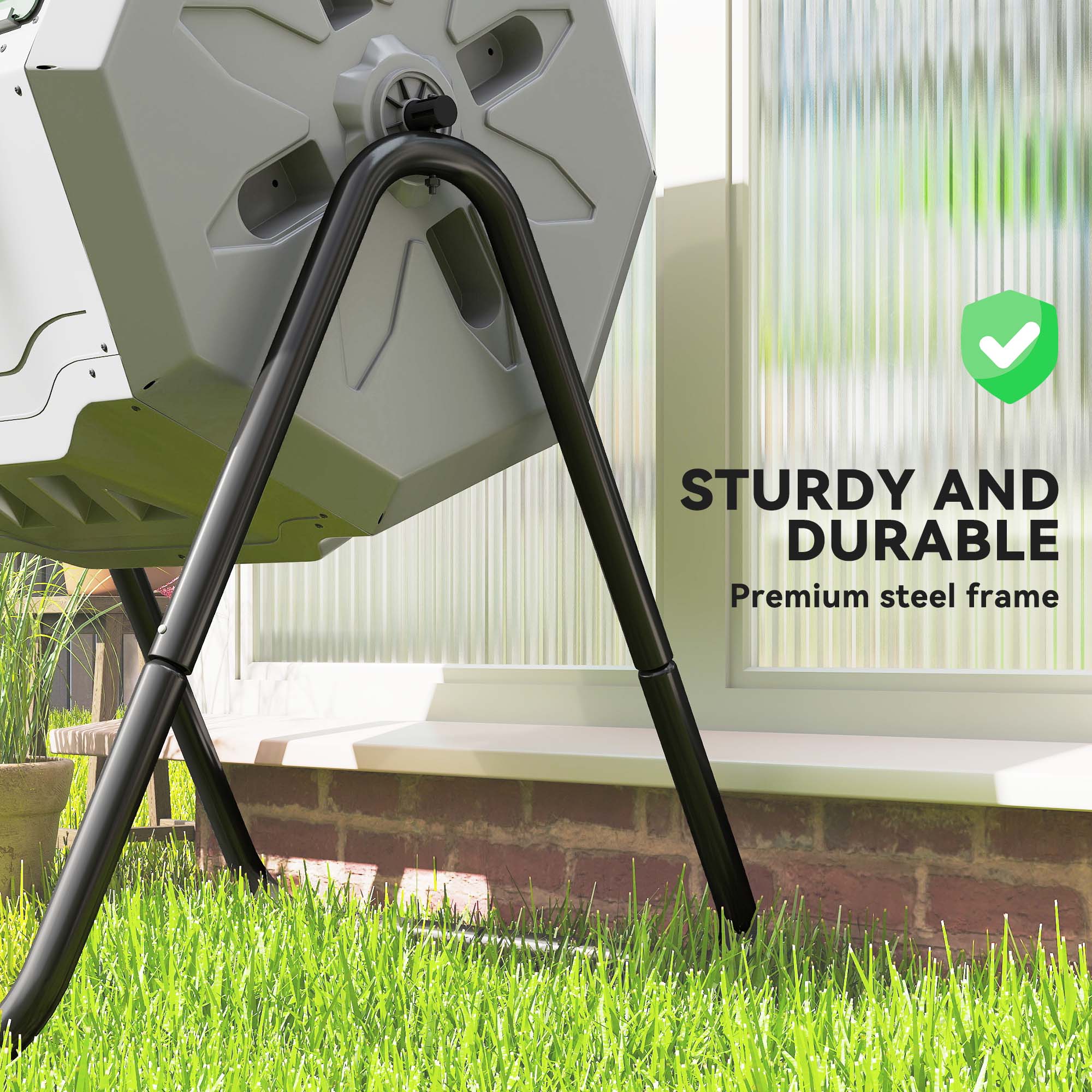 Tumbling Compost Bin Outdoor Dual Chamber 360Â° Rotating Composter 43 Gallon with Sliding Doors, Dark Green