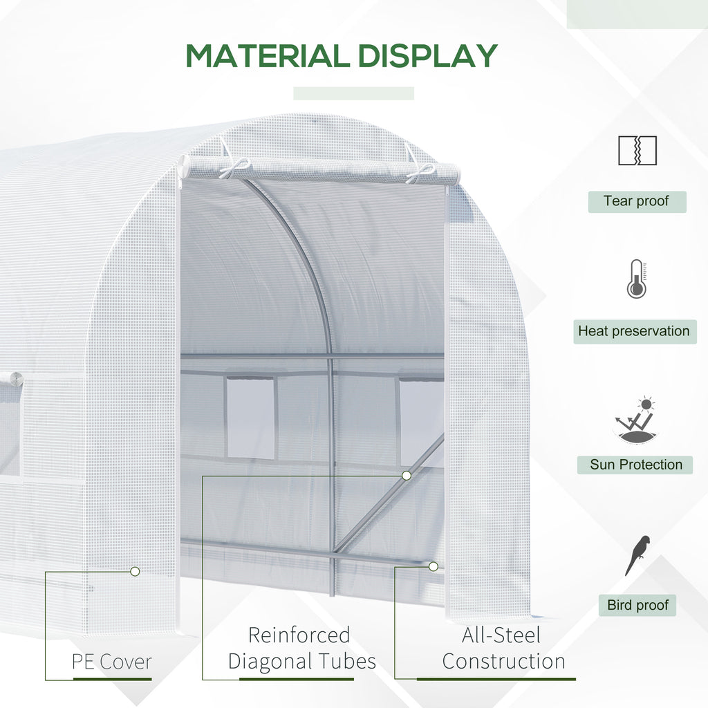 14.6x6.6x6.6ft Walk-in Tunnel Greenhouse Portable Garden Plant Growing Warm House with Door and Ventilation Window White