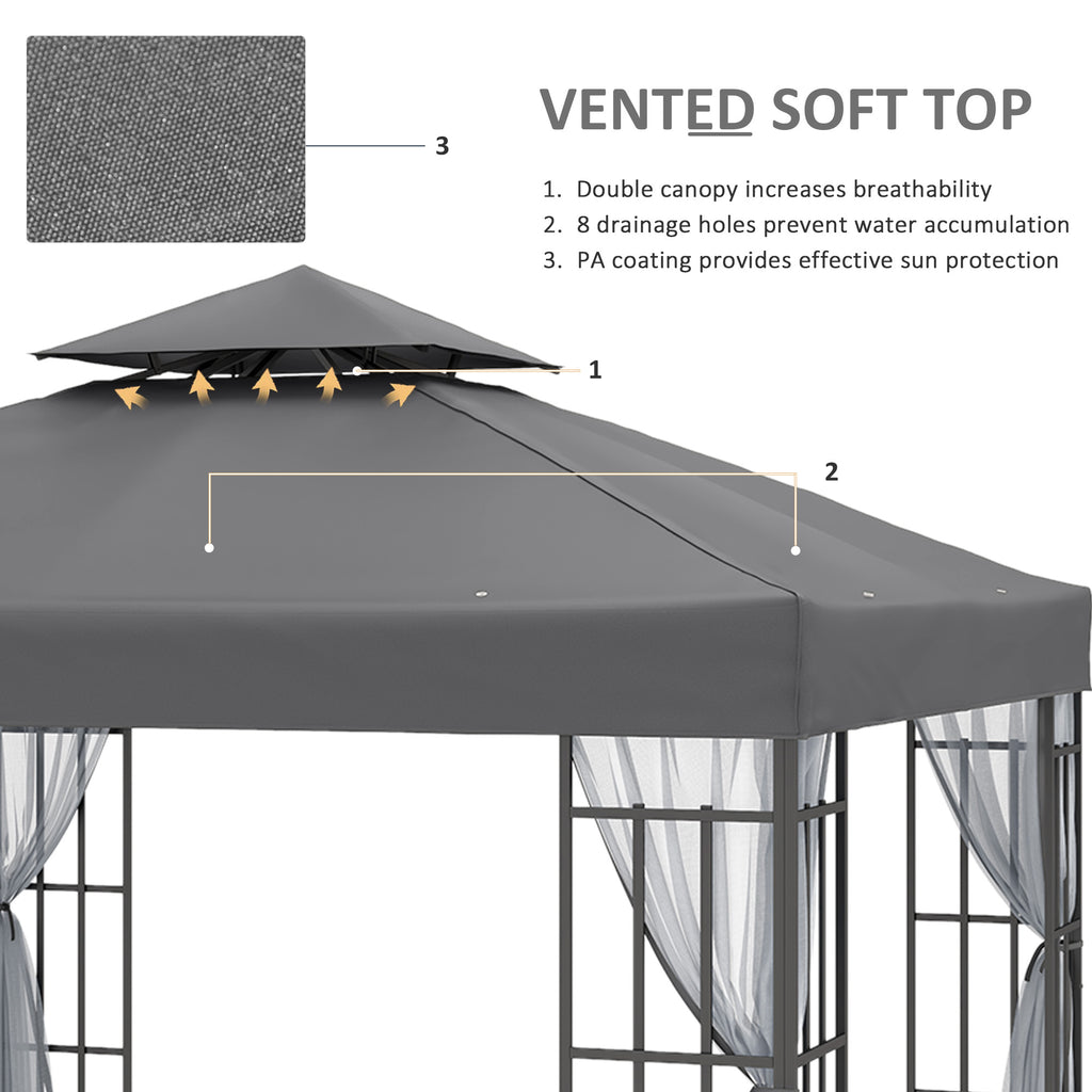 10'x10' Garden Gazebo Patio Canopy Portable Party Event Backyard w/ Mosquito Netting Grey