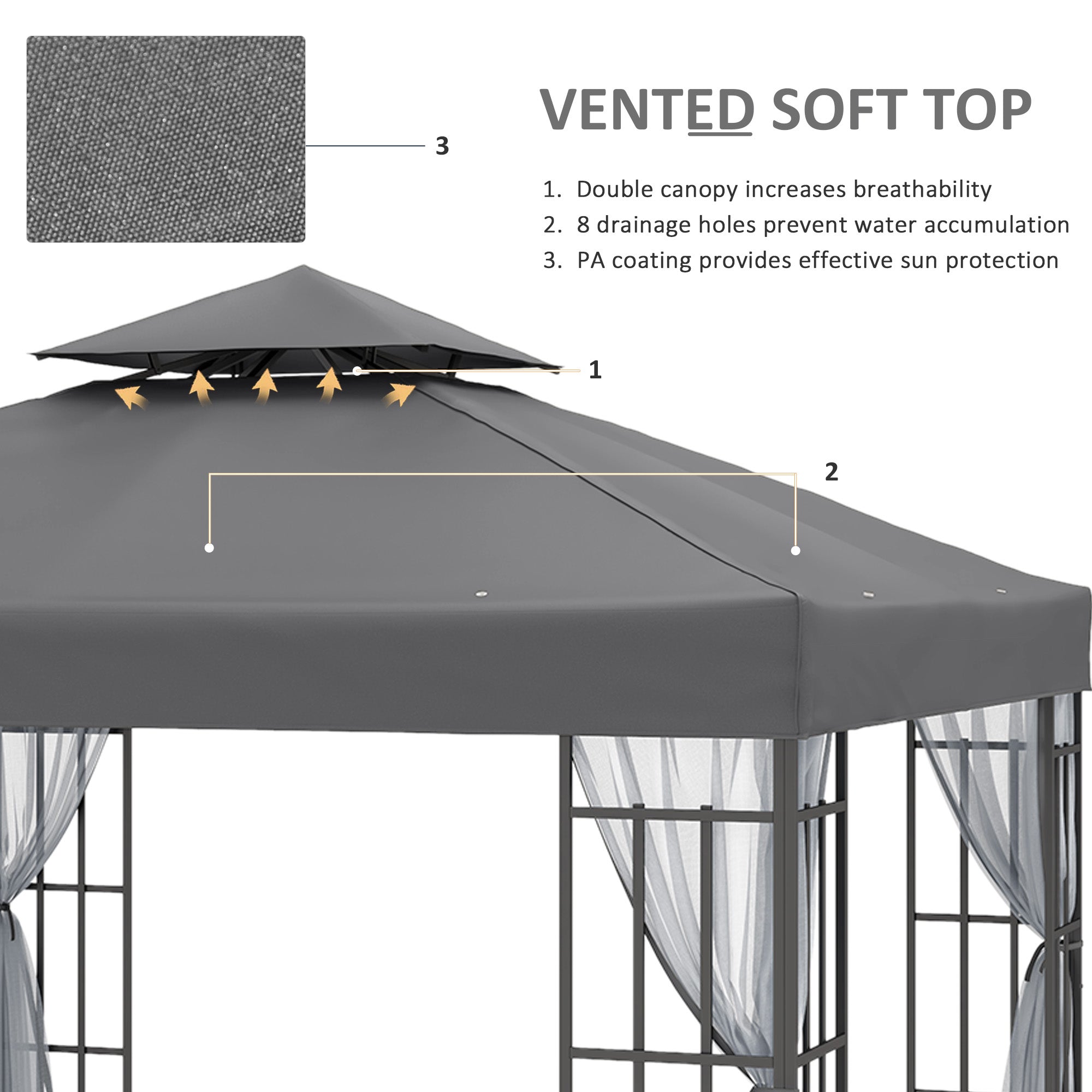 10'x10' Garden Gazebo Patio Canopy Portable Party Event Backyard w/ Mosquito Netting Grey