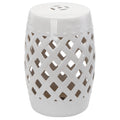 12.4" x 17.9" Ceramic Garden Stool with Woven Lattice Design, Indoor & Outdoor Decorative Accent Stool, White