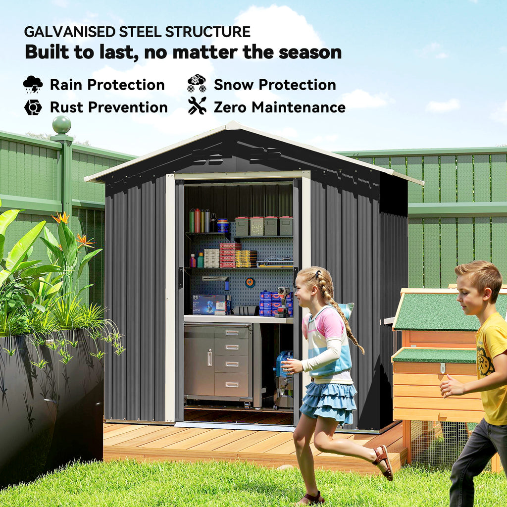 6.5x3.5ft Metal Garden Storage Shed for Outdoor Tool Storage with Double Sliding Doors and Vents, Dark Grey