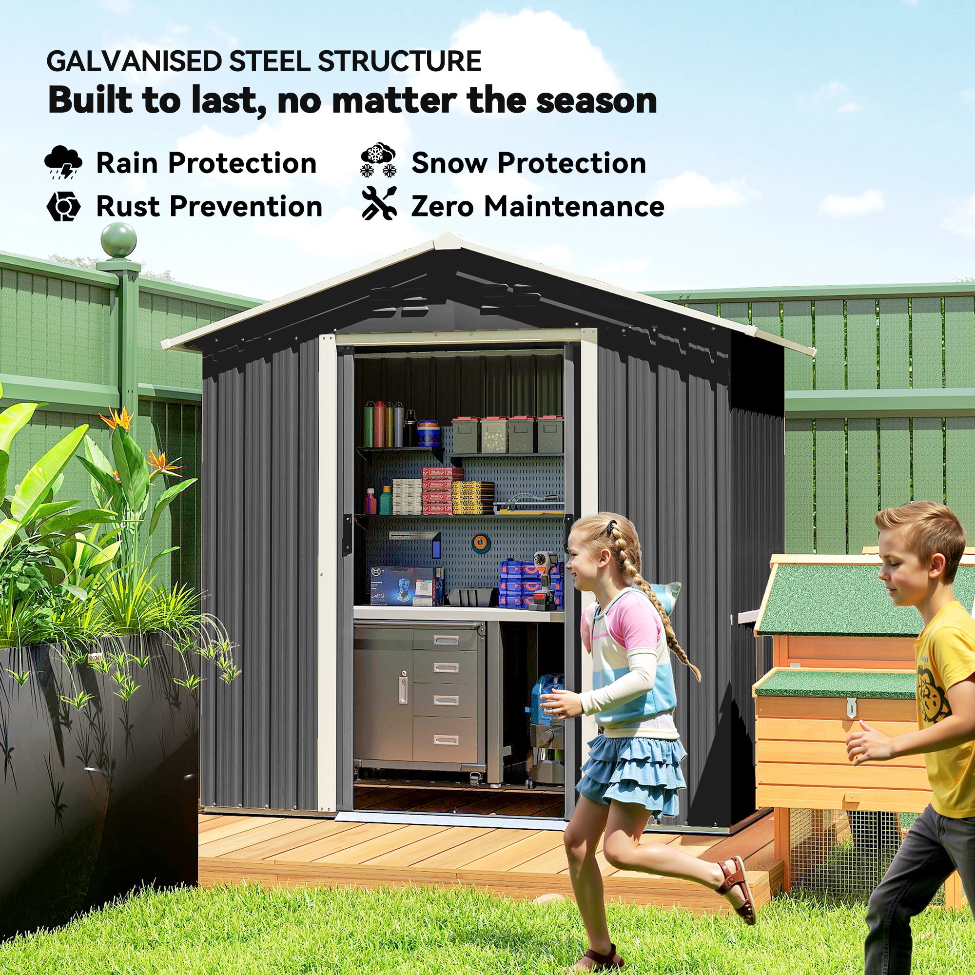6.5x3.5ft Metal Garden Storage Shed for Outdoor Tool Storage with Double Sliding Doors and Vents, Dark Grey