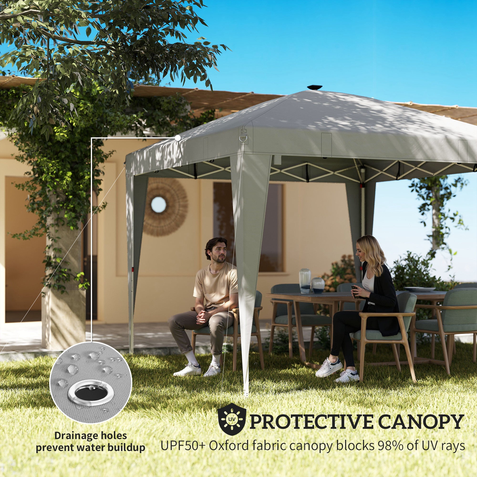 10 x 10 ft Pop Up Canopy Tent with Central Light, UPF 50+ Instant Portable Canopy Shelter with Remote, Light Grey
