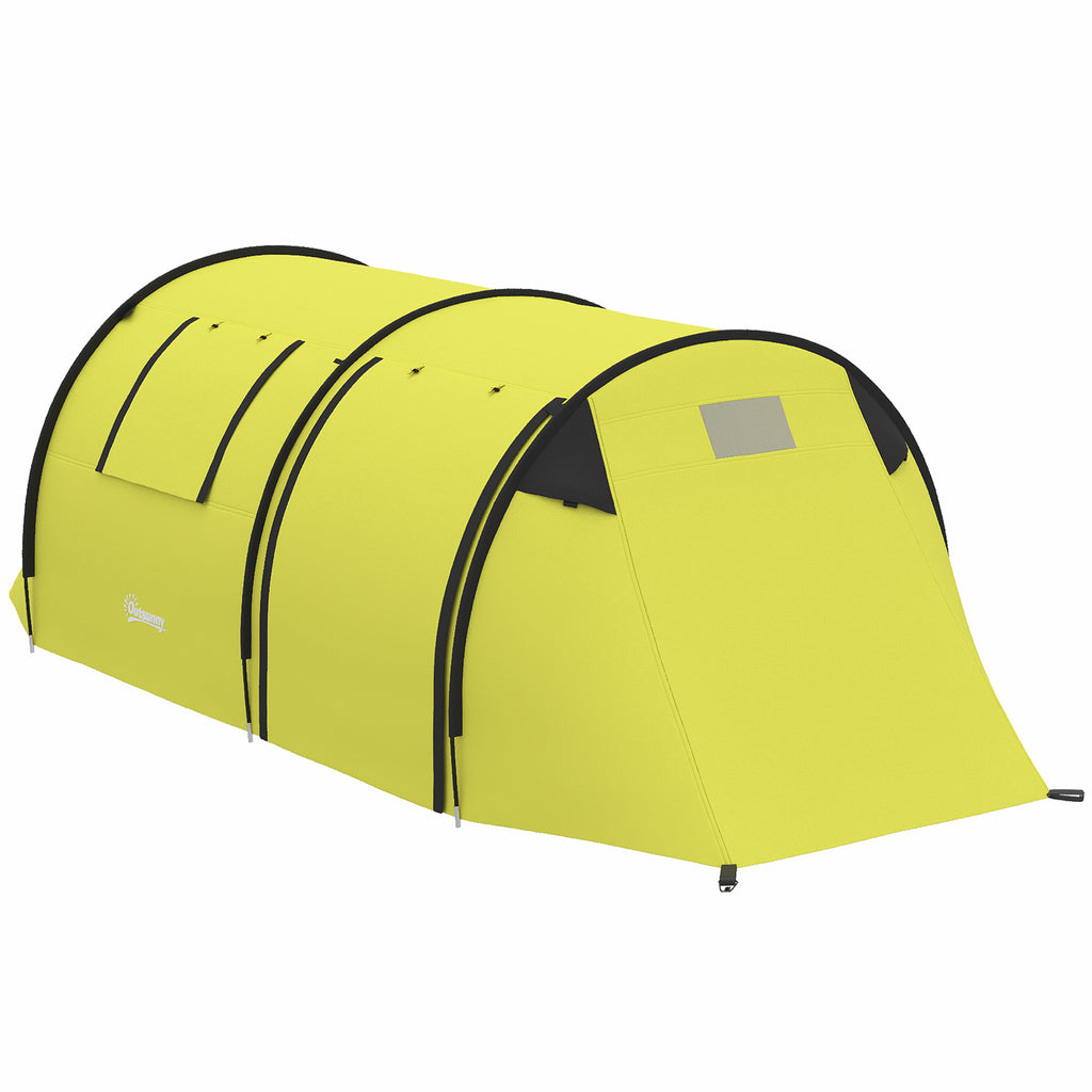 3-4 Person Camping Tent with 2 Rooms, 3000mm Waterproof Portable Family Tent with Carry Bag, Yellow