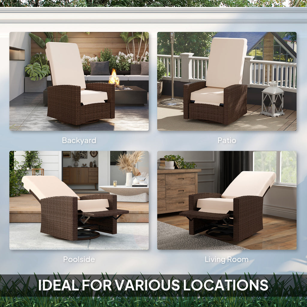 Outdoor Rattan Wicker Lounge Chair with Footrest & Soft Cushion for Patio, Garden, Backyard, Cream White