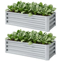 Galvanized Raised Garden Beds, Outdoor Planter Box, Set of 2, for Flowers, Herbs and Vegetables, Silver