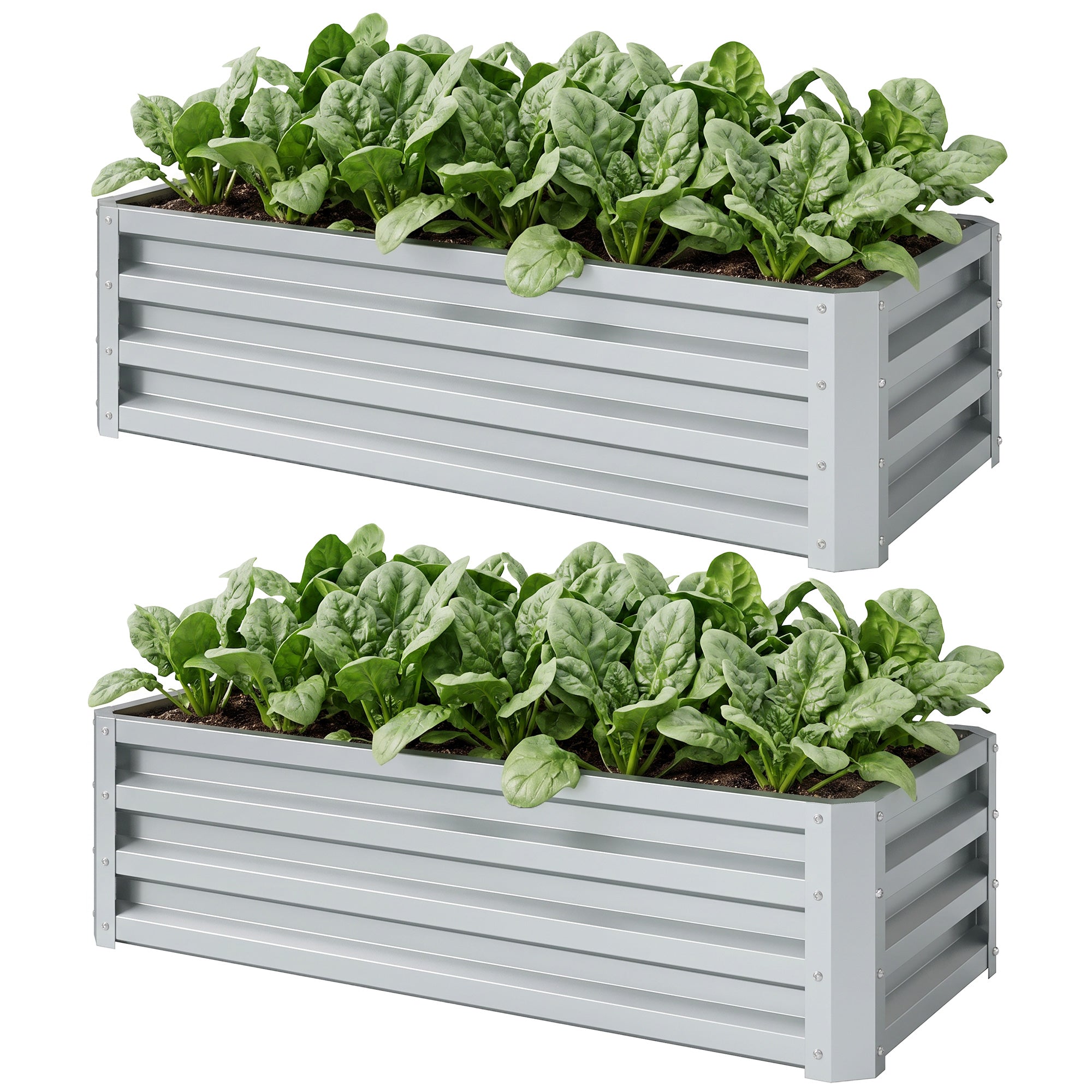 Galvanized Raised Garden Beds, Outdoor Planter Box, Set of 2, for Flowers, Herbs and Vegetables, Silver