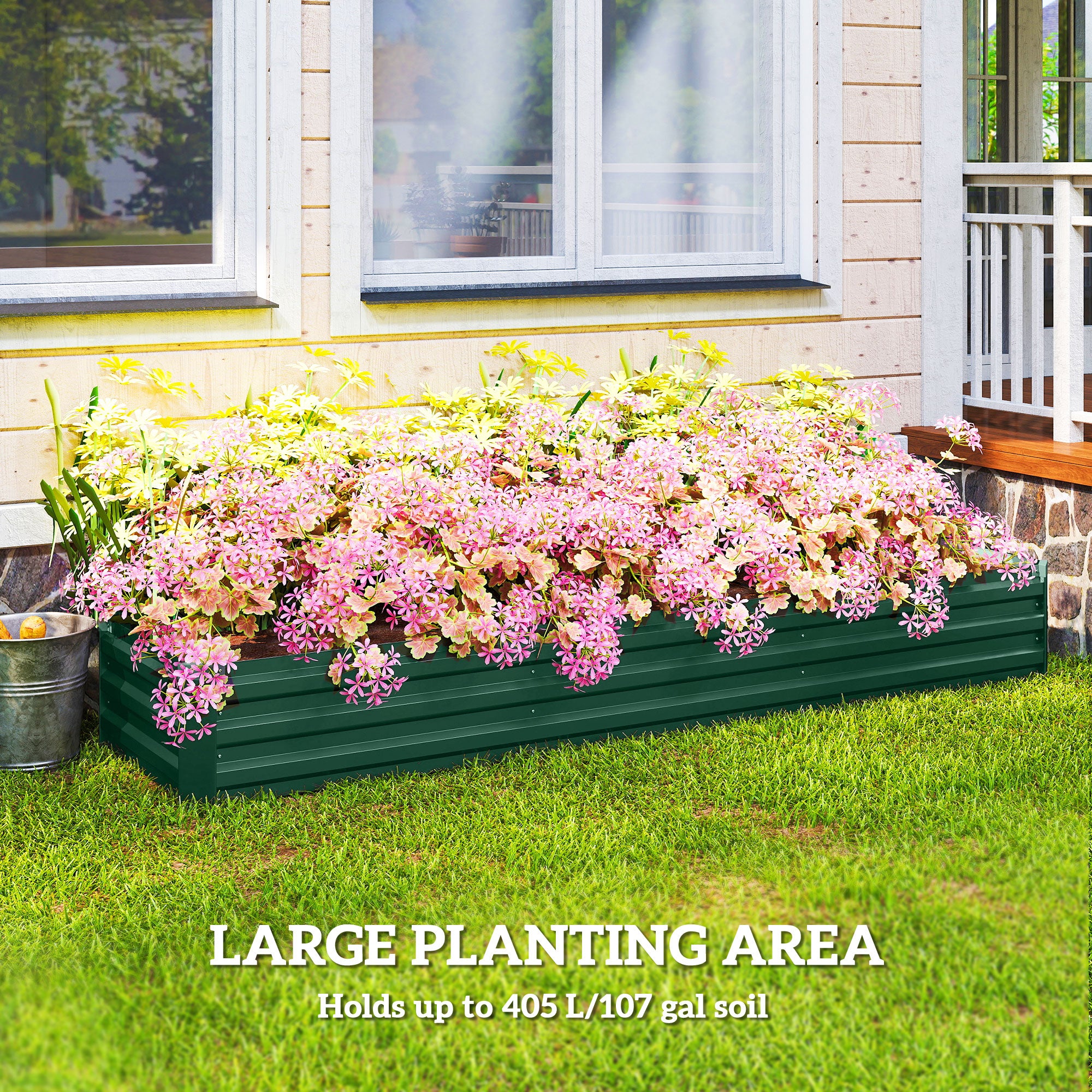 8'x2'x1' Galvanized Raised Bed, Large Elevated Planter Box for Growing Flowers, Herbs and Vegetables, Green