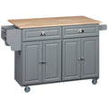 Kitchen Island with Storage, Rolling Kitchen Island with Drop Leaf, Rubber Wood Top and Adjustable Shelves, Grey
