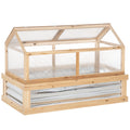 Raised Garden Flower Bed Kit with Greenhouse, Wooden Cold Frame Planter with Open Roofs, 48" x 24" x 32", Natural