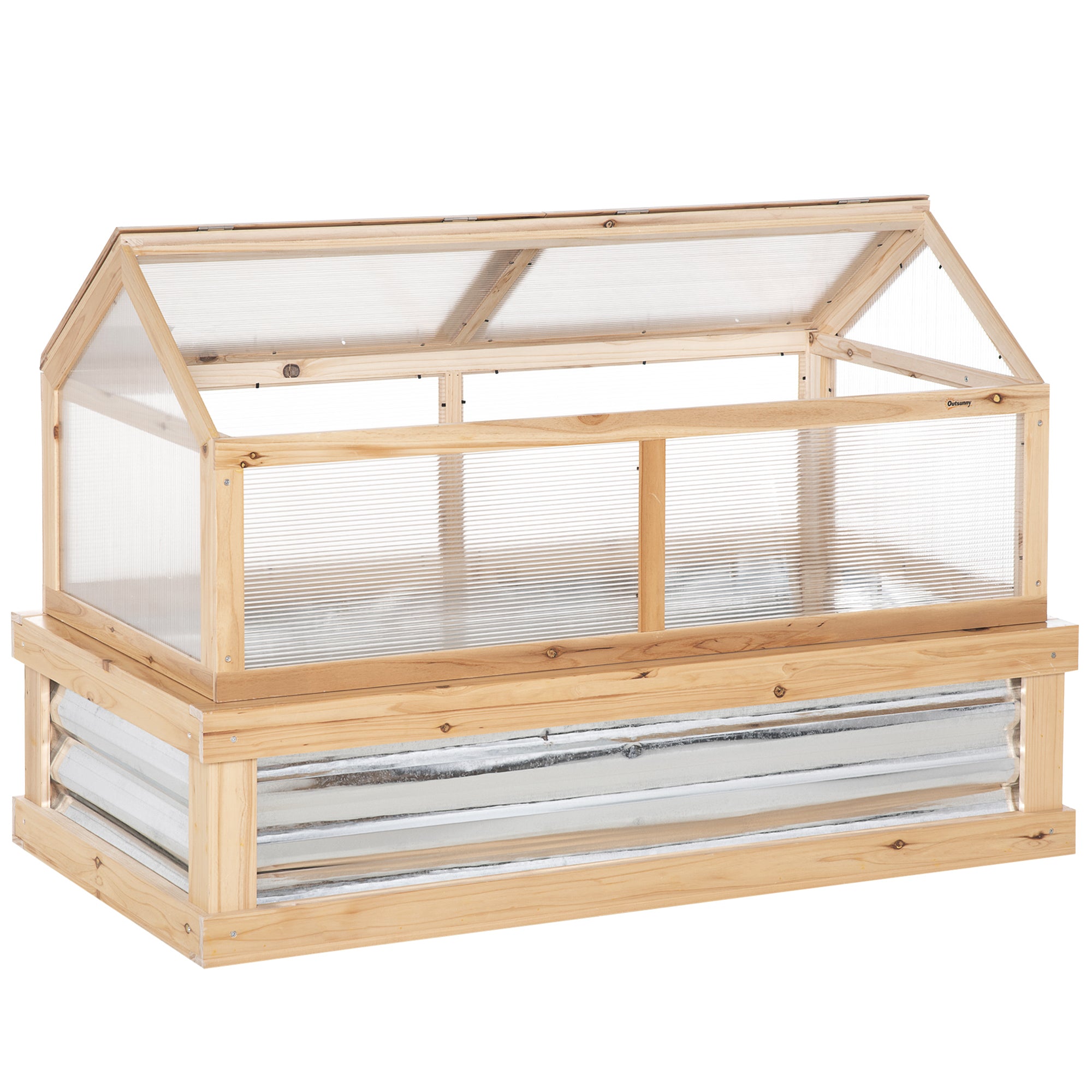 Raised Garden Flower Bed Kit with Greenhouse, Wooden Cold Frame Planter with Open Roofs, 48" x 24" x 32", Natural