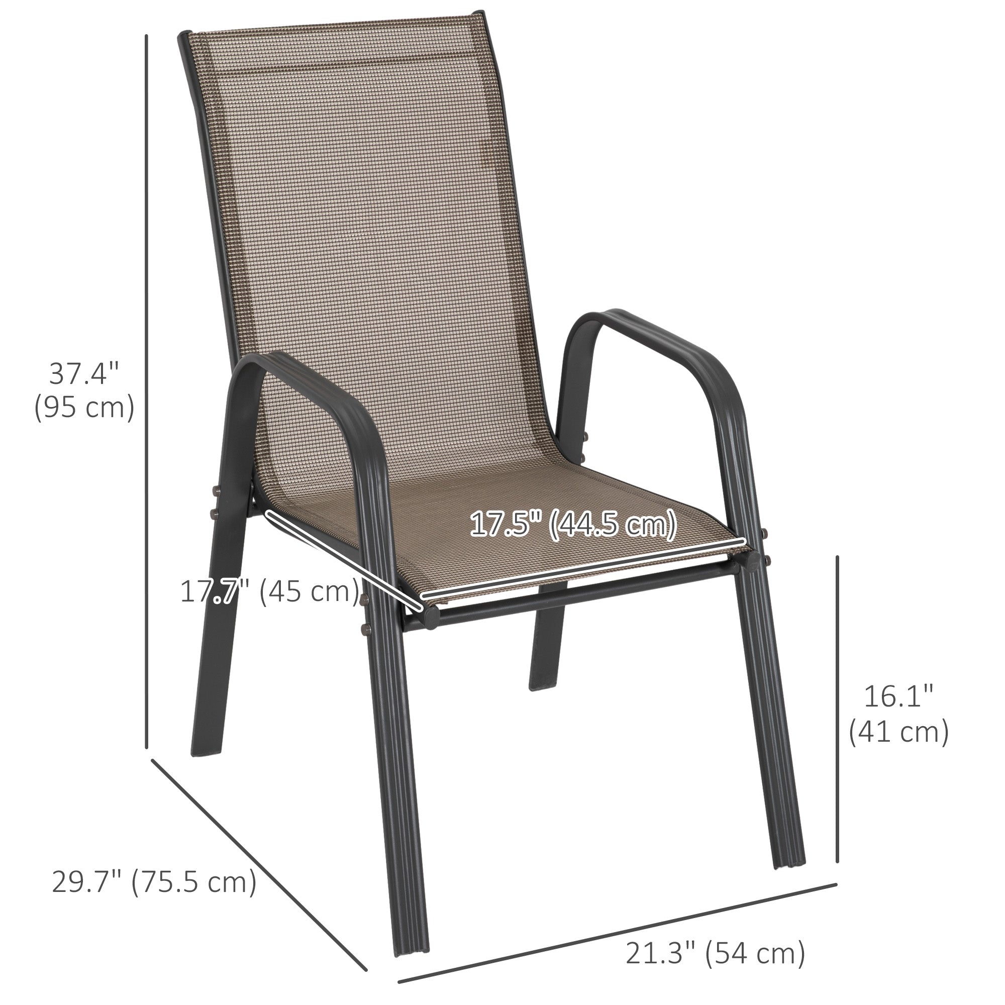 Set of 4 Outdoor Dining Chairs, Heavy Duty Stackable Patio Dining Set with Armrests for Balcony Garden, Grey