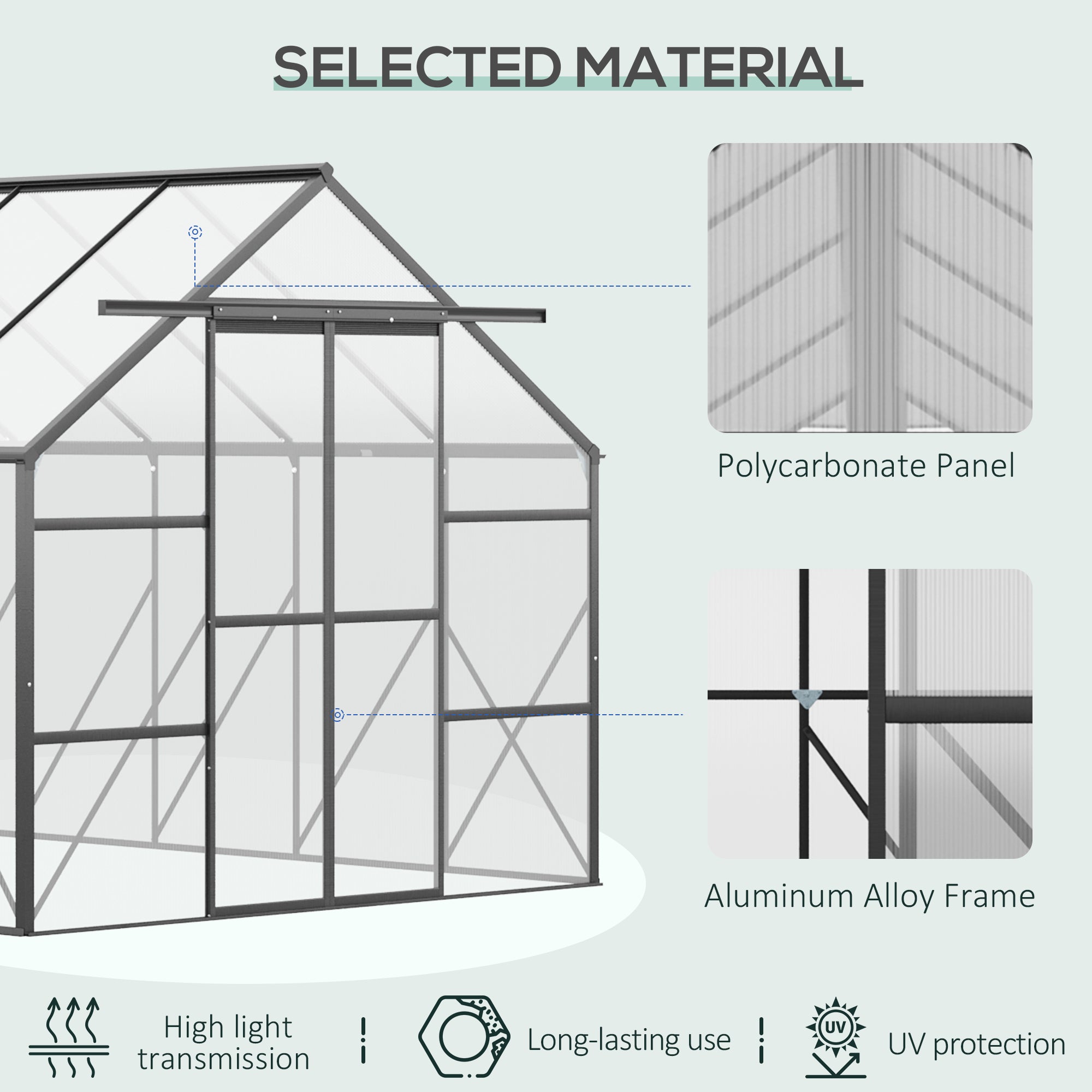 20' x 8' x 6.9' Walk-in Greenhouse with Adjustable Roof Vent, Rain Gutter and Sliding Door for Winter, Large Aluminum Greenhouse, Clear