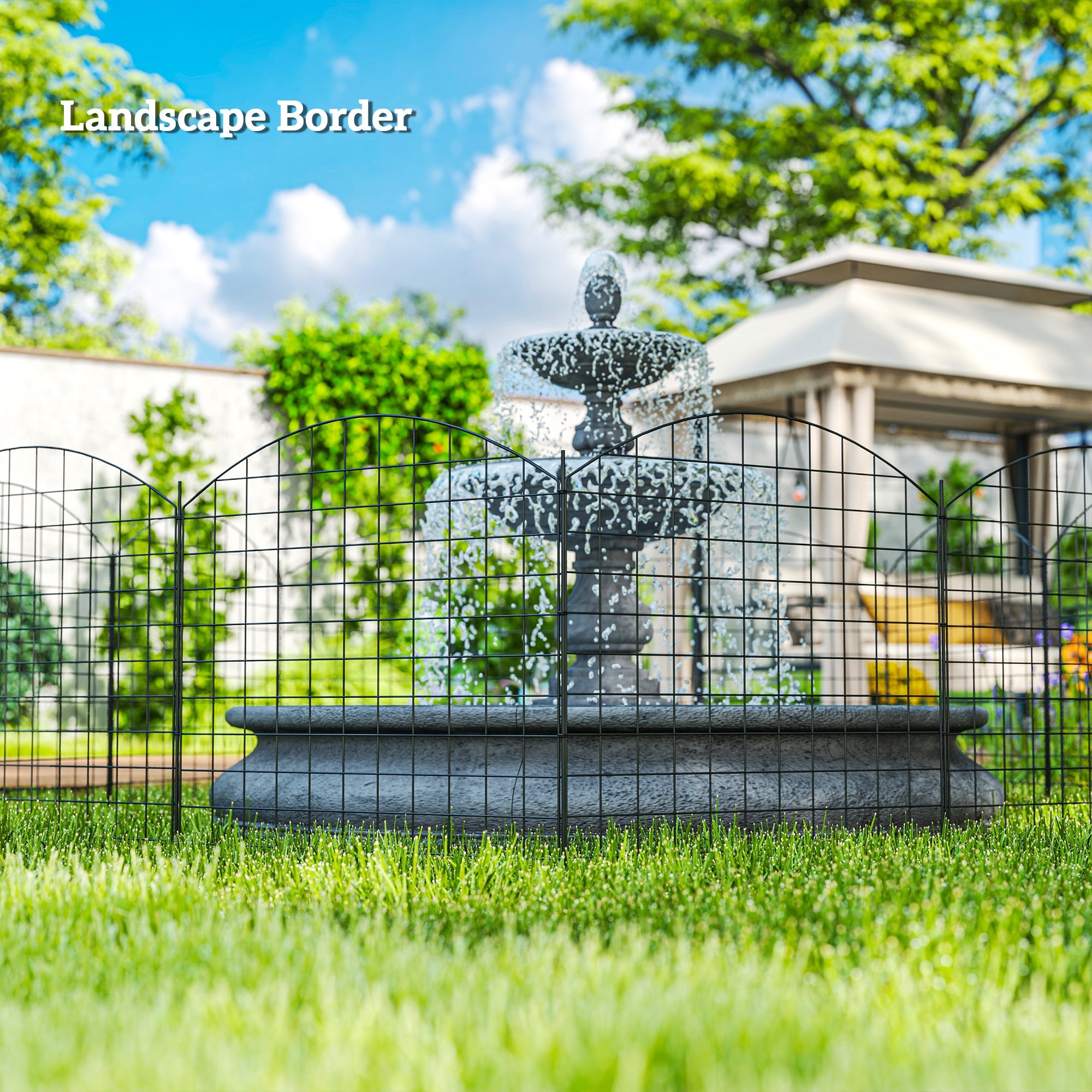 Metal Garden Fence, Decorative Fence Set of 6, 181.1" x 38.2", Vegetable Fence, Path Border, Garden Edging, Black