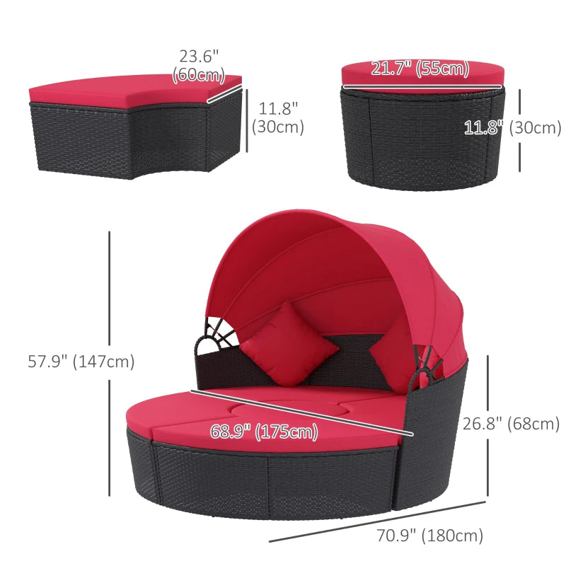 Outdoor round sofa bed with adjustable retractable canopy