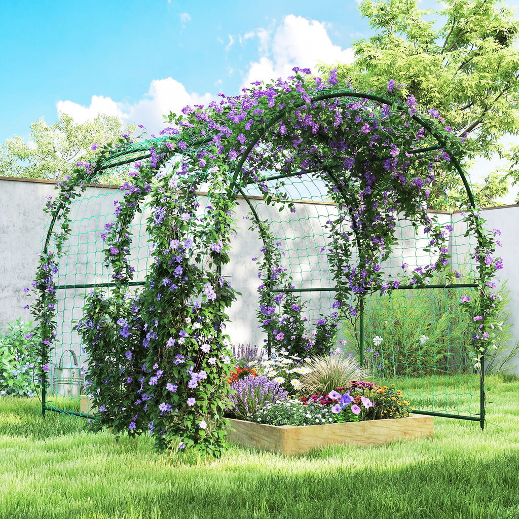 Garden Arch Trellis for Climbing Plants Outdoor, 7.1FT Tall Cucumber Trellis with Climbing Net for Backyard, Lawn