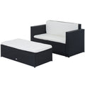 2 Pieces Wicker Patio Furniture Set with Double Ottoman, Outdoor PE Rattan Conversation Set with Loveseat and Two Seat Ottoman, Cream White