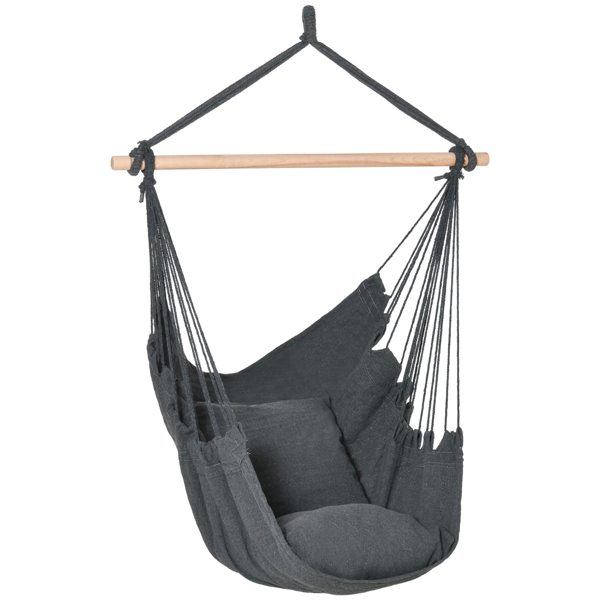 Hammock Chair Swing Hanging Macrame Chair Cotton w/ Two Soft Seat Cushions, for Bedroom Indoor Outdoor Ideal Gift for Kids Lover Birthday Present, Dark Grey