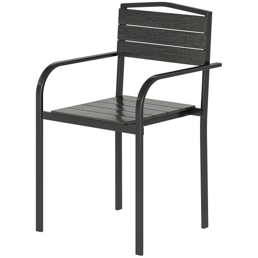 Stackable Patio Chairs Set of 4, Outdoor Dining Chairs with Slatted HDPE Seat, Armrests for Garden, Backyard, Black