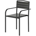 Stackable Patio Chairs Set of 4, Outdoor Dining Chairs with Slatted HDPE Seat, Armrests for Garden, Backyard, Black