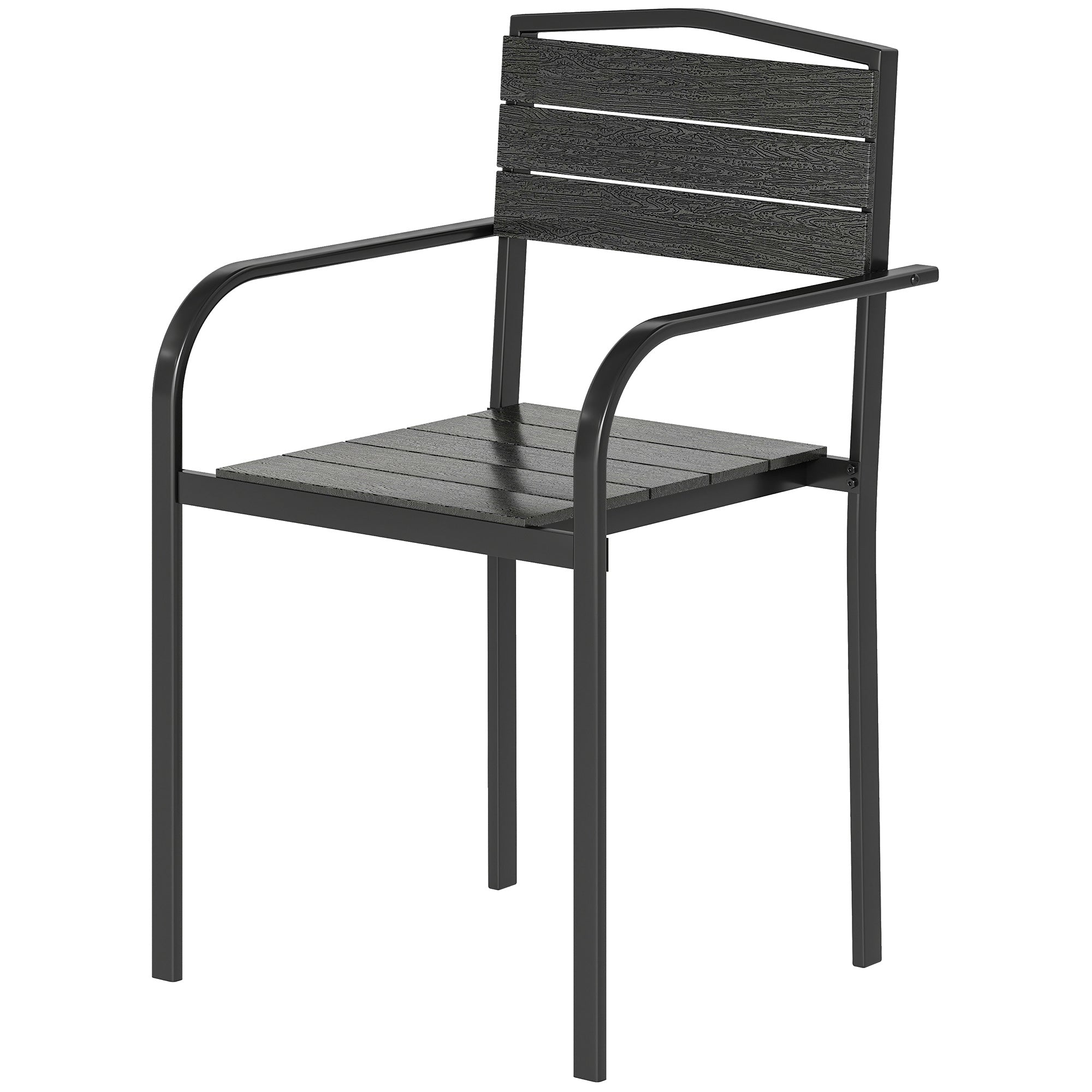 Stackable Patio Chairs Set of 4, Outdoor Dining Chairs with Slatted HDPE Seat, Armrests for Garden, Backyard, Black