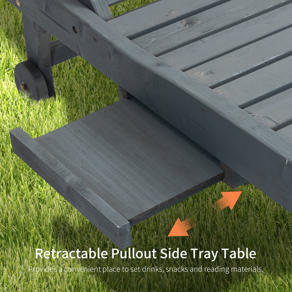 Adjustable Lounge Chair, Outdoor Patio Chaise Recliner with Pull-out Tray and 2 Wheels