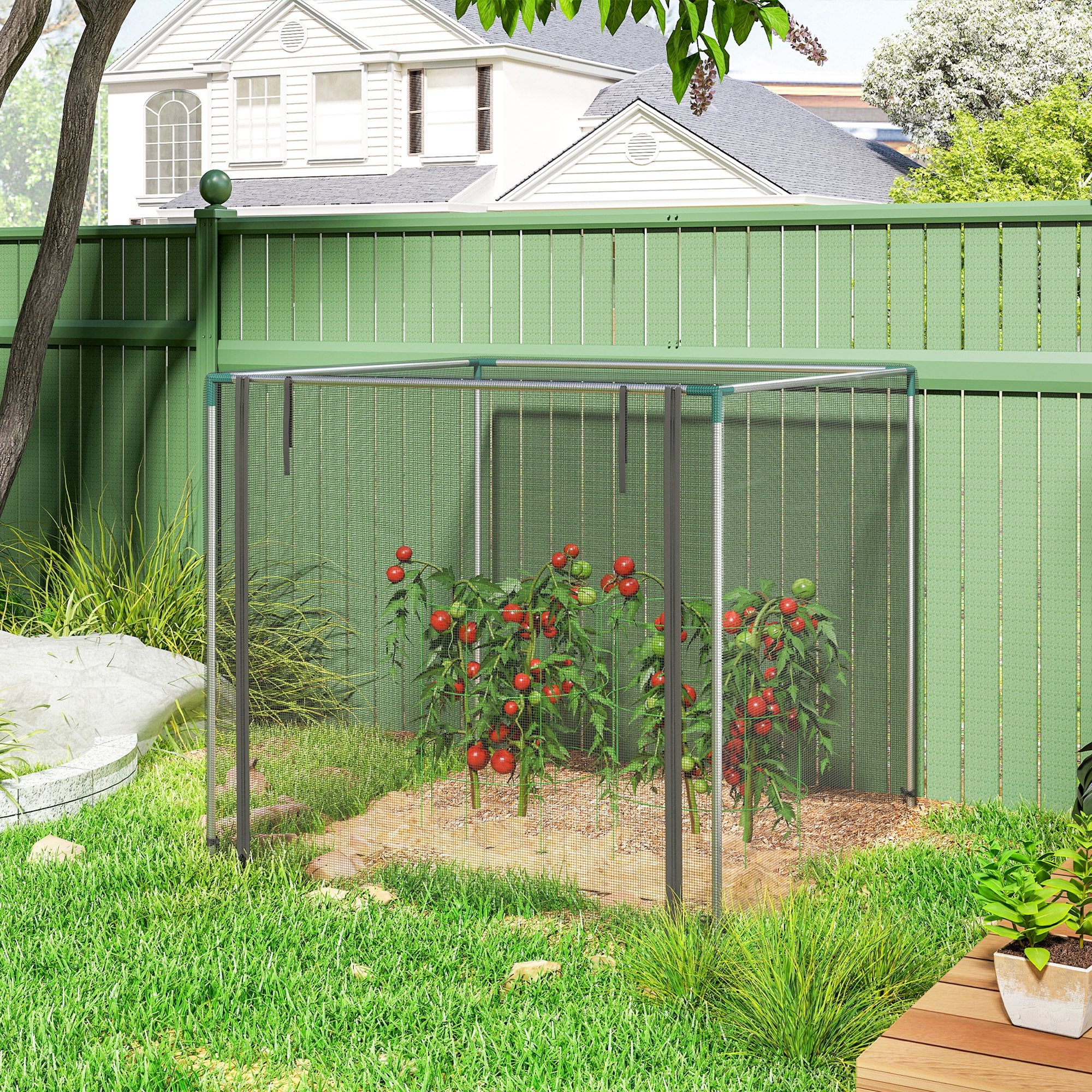Galvanized Steel Crop Cage, Plant Protection Tent with Zippered Door, 4' x 4', Black