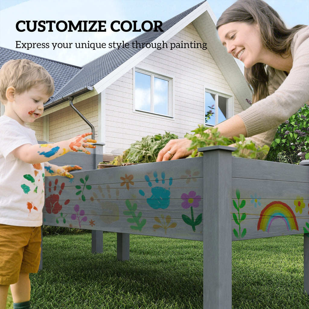 2 Tiers Wood Plant Raised Bed Flower Vegetable Herb Grow Box Stand Garden  Step Planter Stand Free Combination Grey