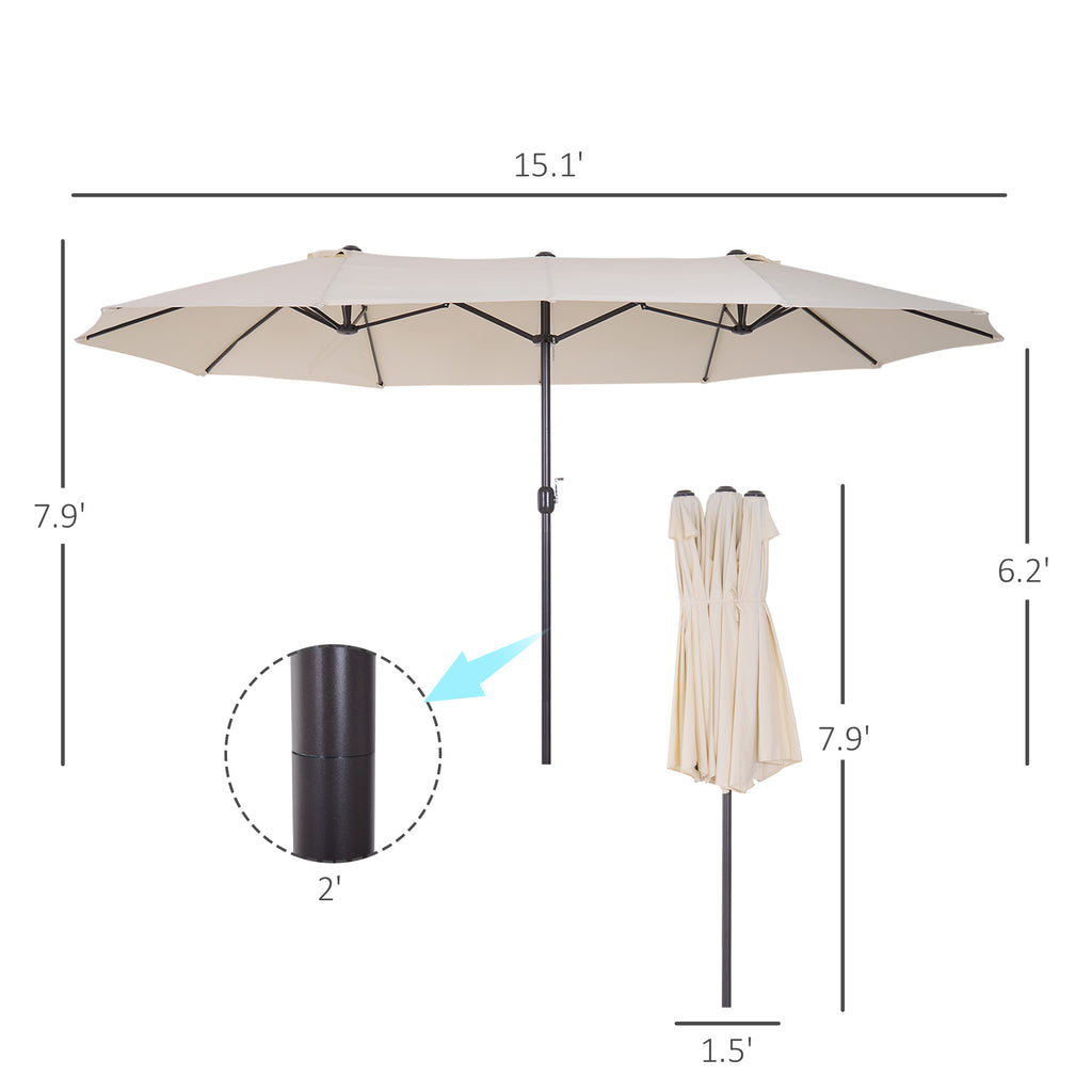 15ft Double-Sided Patio Umbrella Rectangular Parasol Sun Shelter Canopy Shade UV Protection w/ Hand Crank