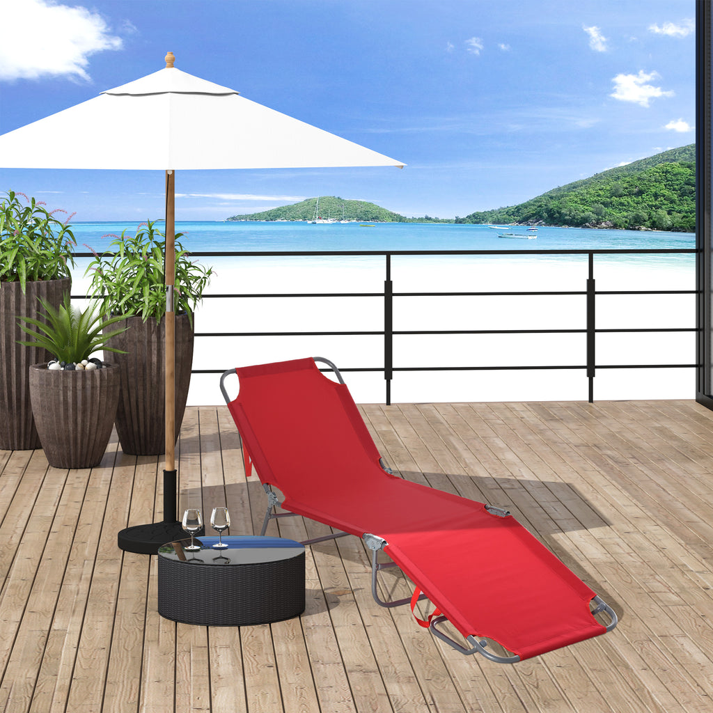Folding Outdoor Lounge Chair, Portable Reclining Beach Lounger with Breathable Mesh Fabric, Sun Lounge Bed Camping Cot for Patio, Garden, Poolside, Red