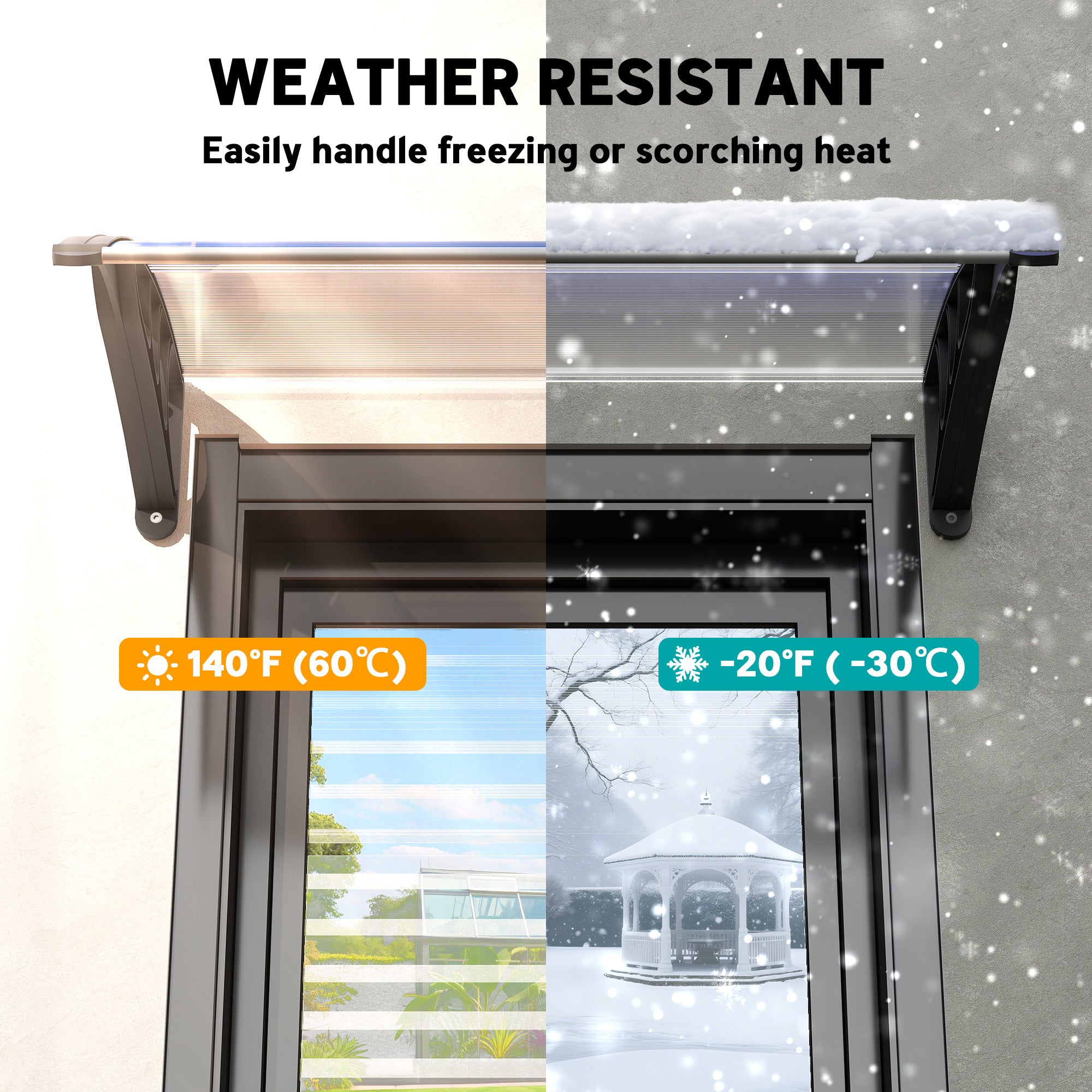 Window Awning Door Canopy, Polycarbonate Cover Patio Awnings, 47" x 30", White