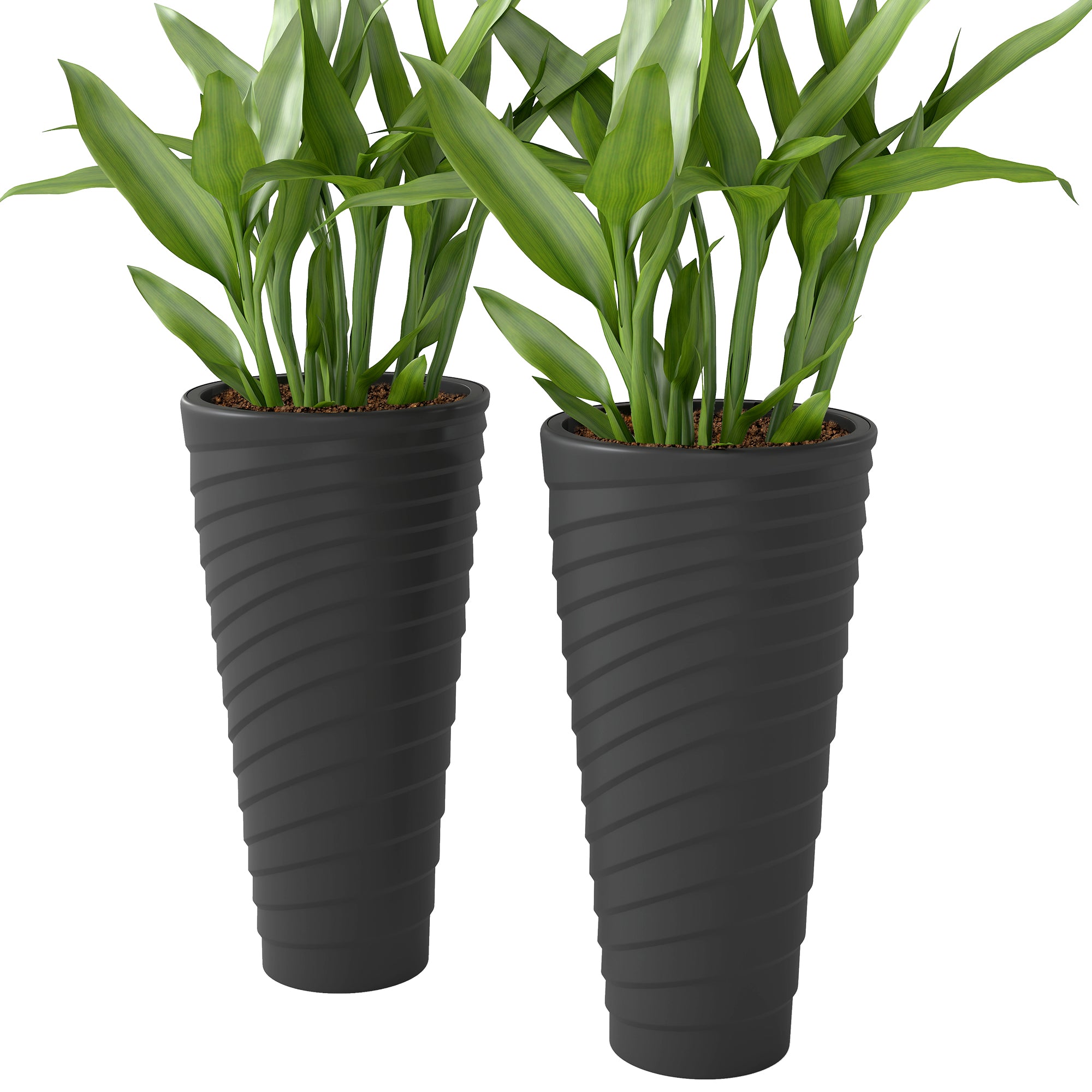 29" Tall Planters Set of 2, Indoor Outdoor Stackable Taper Planters with Drainage Holes, Black