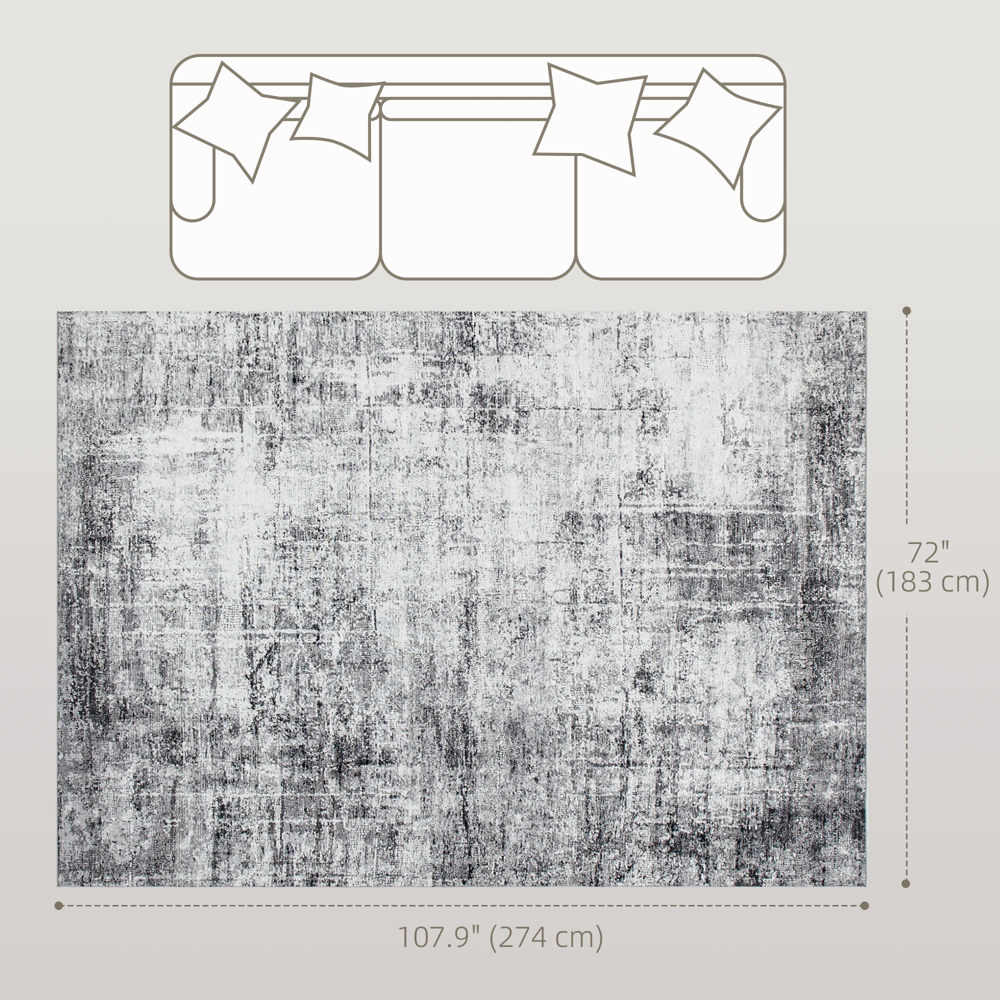 Area Rug for Living Room 6x9, Modern Abstract Machine Washable Rug, Non-Slip Carpet for Bedroom, Dining Room, Grey