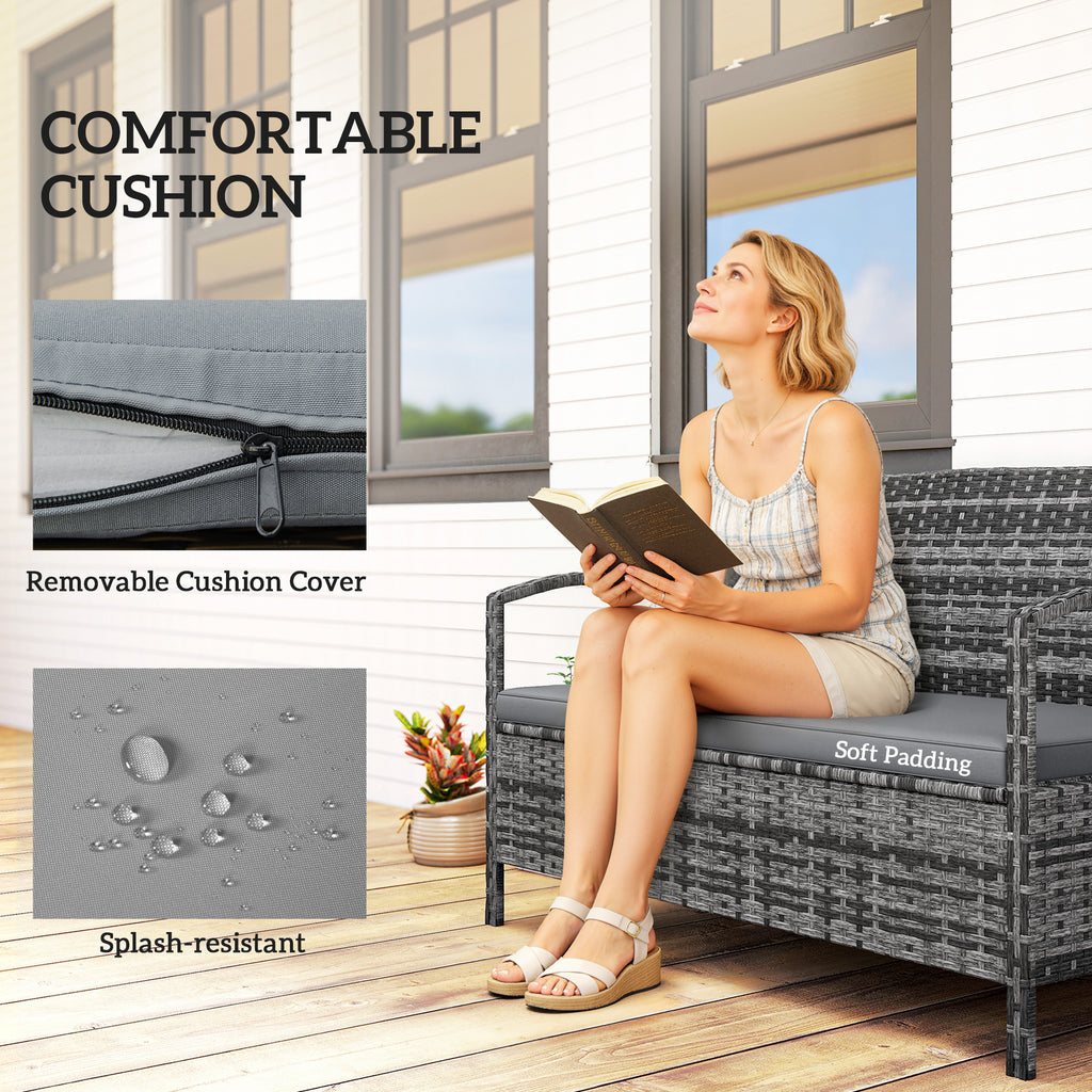 33 Gallon Outdoor Storage Bench, Wicker Deck Box Patio Bench Seat with Cushion, Grey