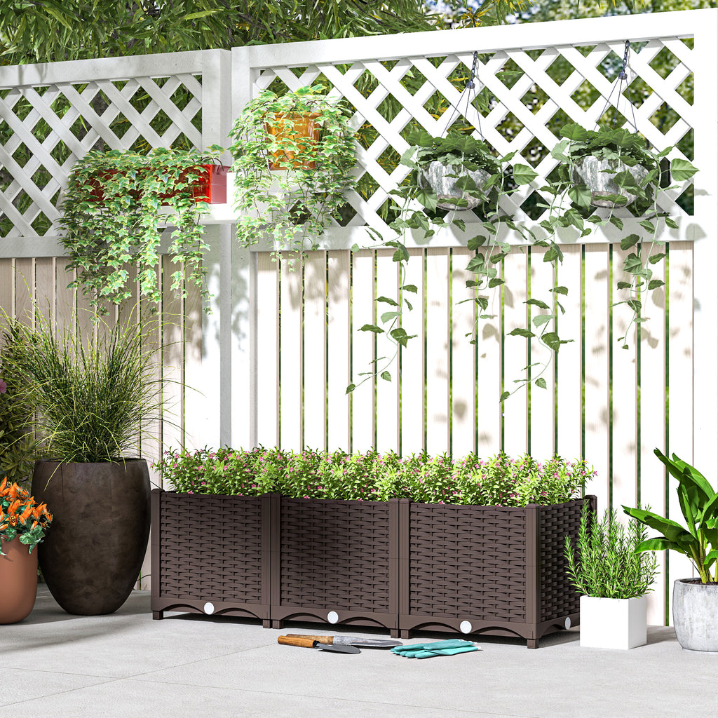 Plastic Raised Garden Bed, Outdoor Planter Box with Drainage Holes for Patio, Balcony, 47.2" x 15.7" x 14.6", Brown
