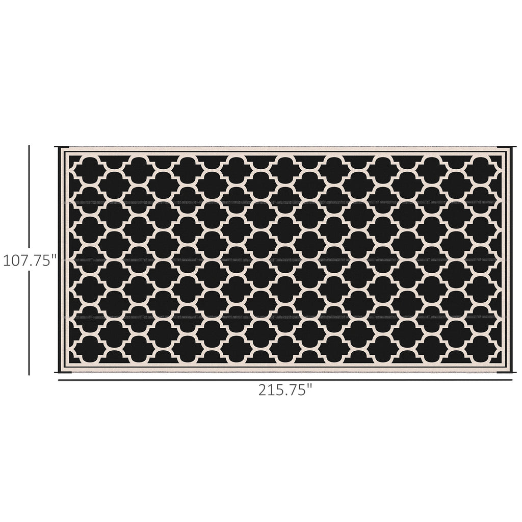 Reversible Outdoor RV Rug, 9' x 18' Patio Floor Mat, Plastic Straw Rug for Backyard, Deck, Picnic, Beach, Camping, Black and Beige