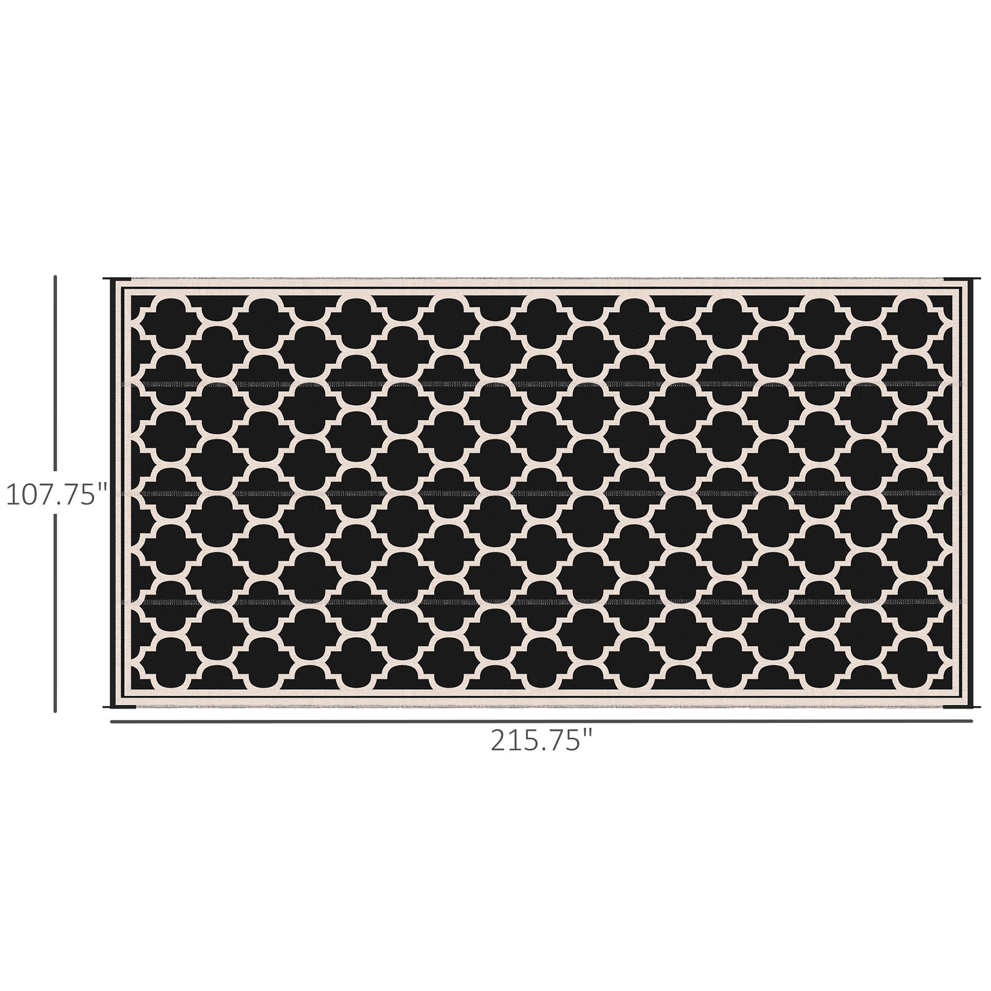 Reversible Outdoor RV Rug, 9' x 18' Patio Floor Mat, Plastic Straw Rug for Backyard, Deck, Picnic, Beach, Camping, Black and Beige