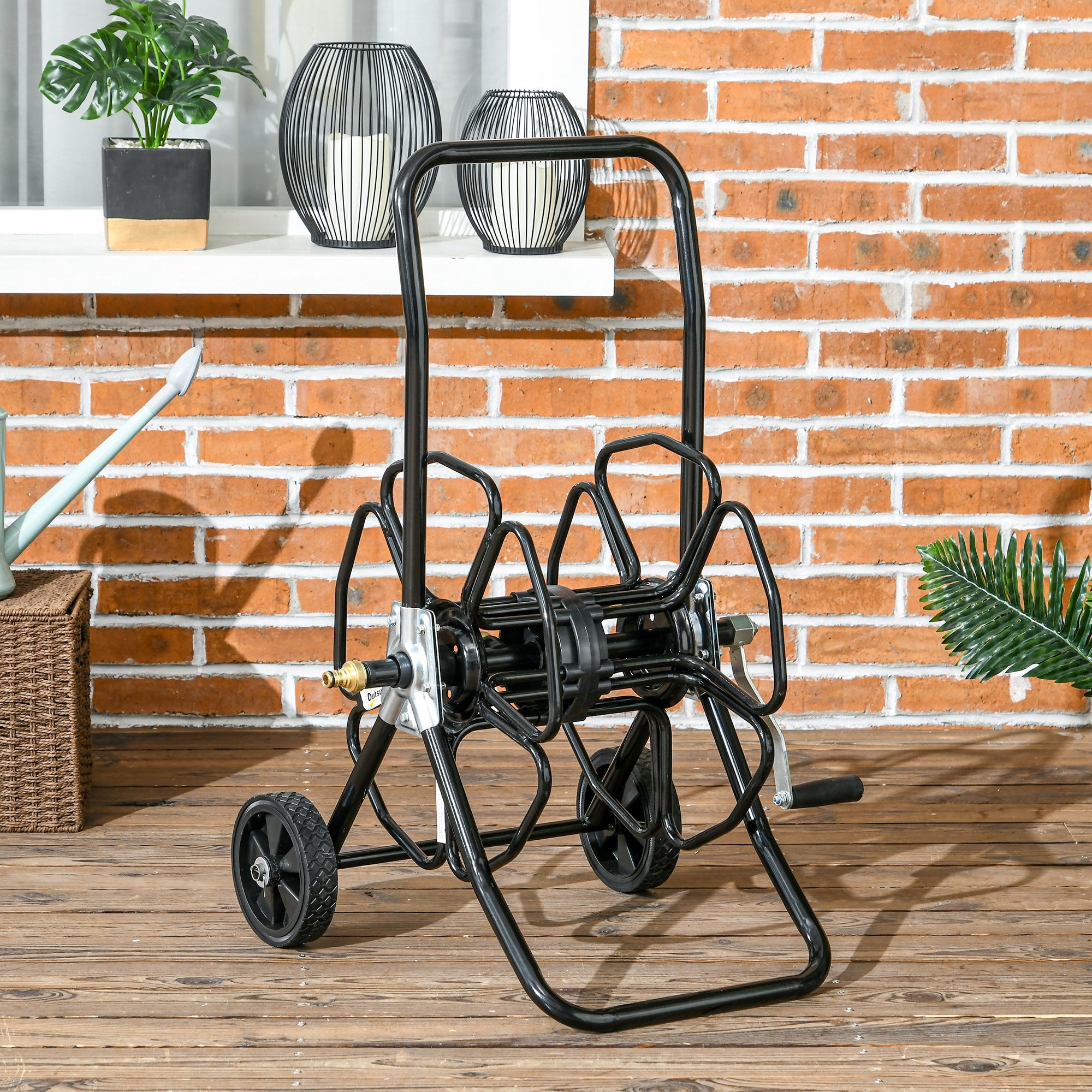 98 ft of 5/8" Hose Reel Cart (Hose Not Included), Garden Water Hose Carts with Wheels for Yard, Lawn, Black