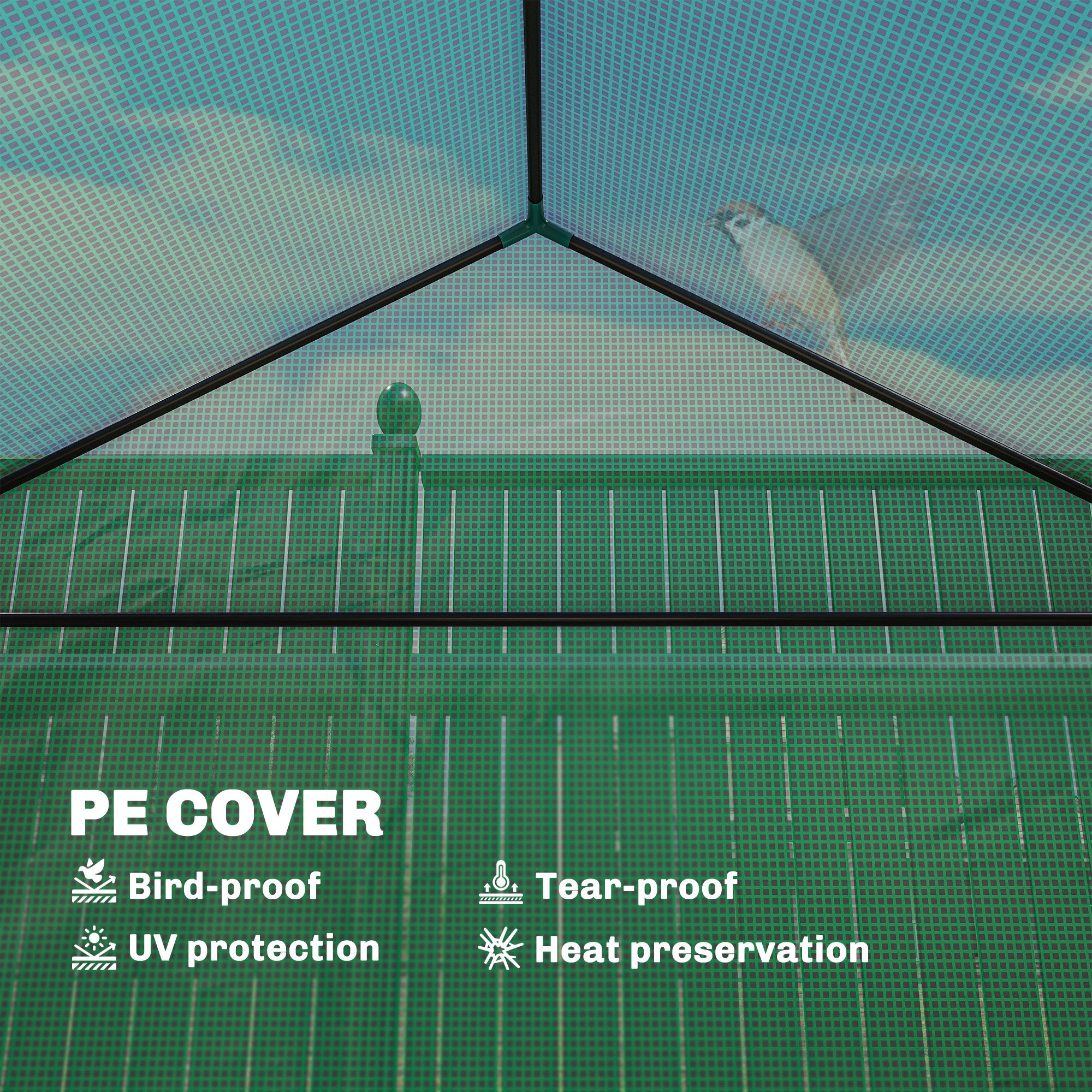 Greenhouse with Raised Garden Bed, Galvanized Metal Planter Box with PE Cover, Roll Up Door, 56" x 56" x 75", Green