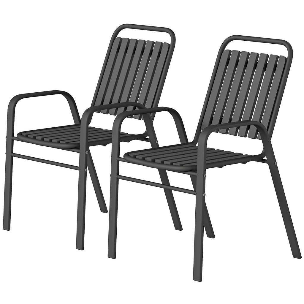 Stackable Outdoor Dining Chairs Set of 2, for Patio, Balcony, Deck, Garden, Black