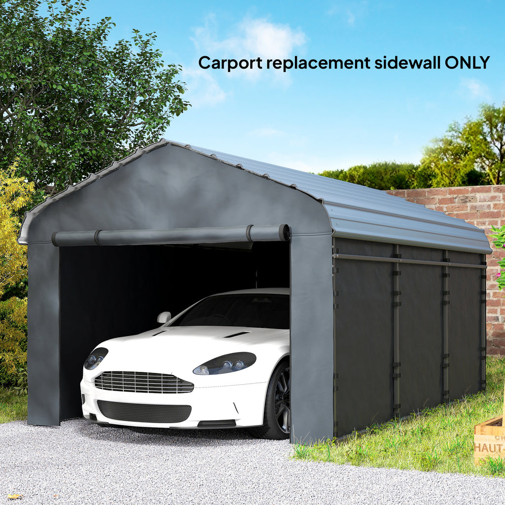 Carport Replacement Canopy Cover Sidewalls for 12' x 20' Carport, UPF50+ Waterproof Garage Car Shelter Tarp, Dark Grey